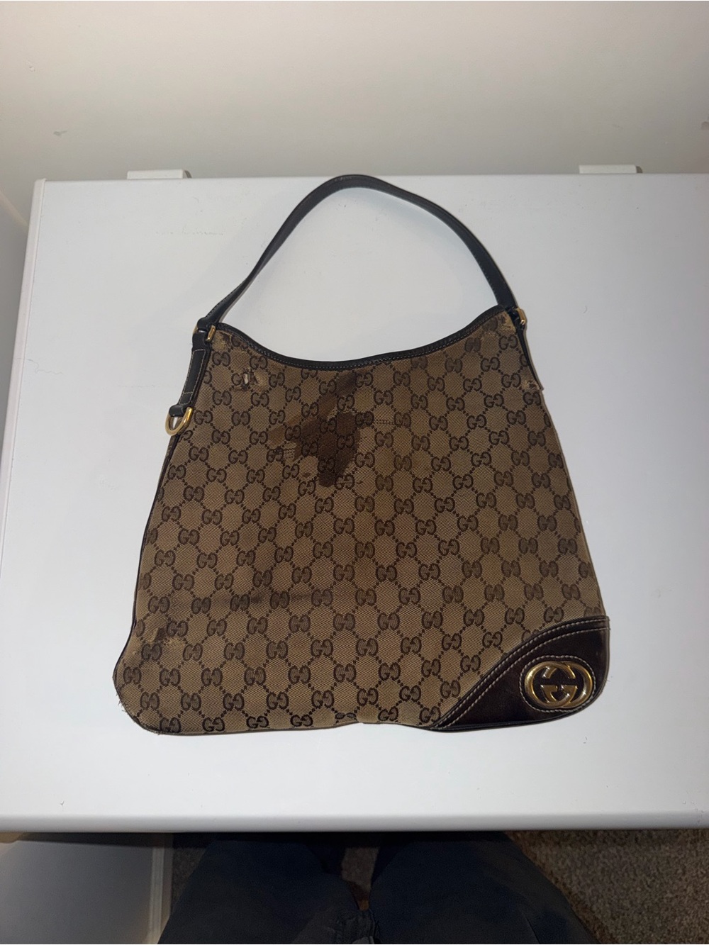 Gucci Brown GG Supreme Shoulder Bag with Dark Brown Trim